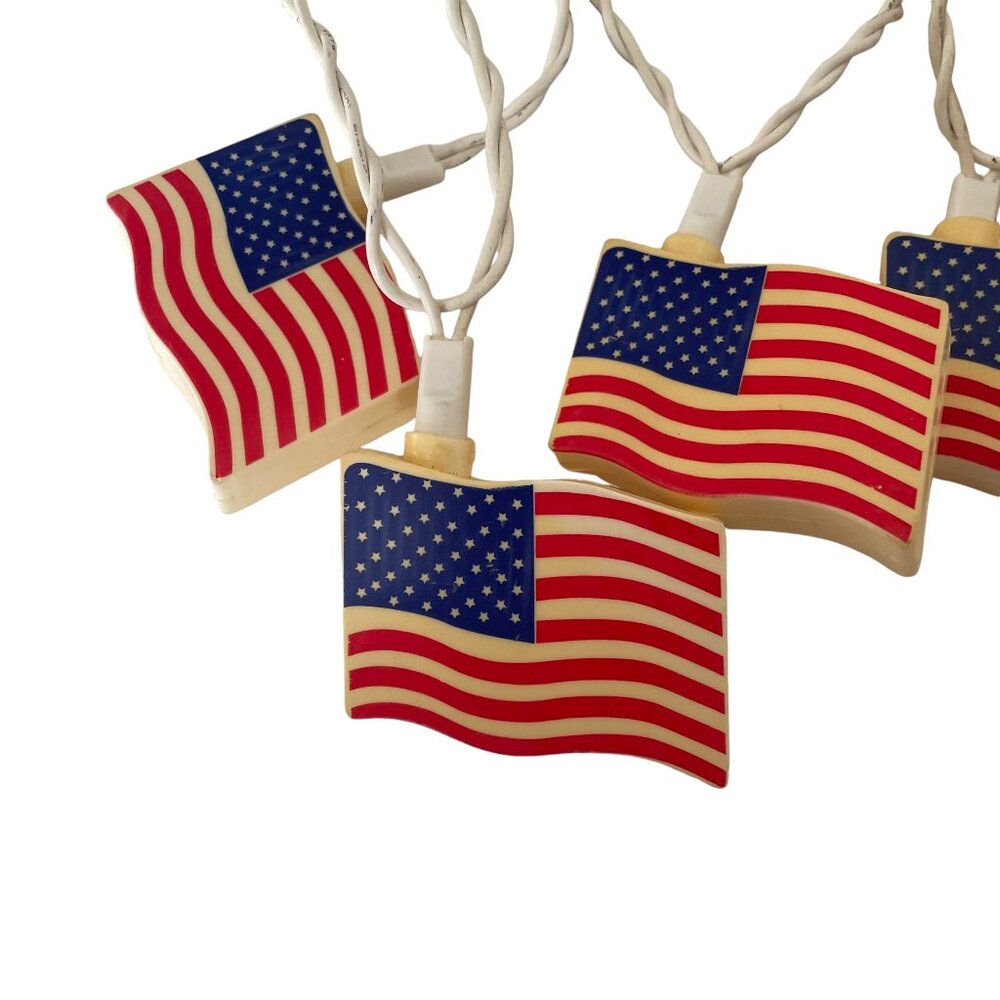 Vintage Plastic Blow Mold American Flag String Lights Patriotic 4th of July